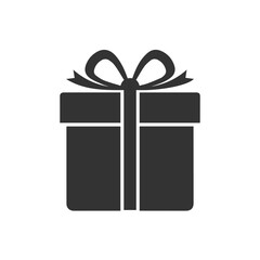 Black silhouette icon of a gift box with a bow