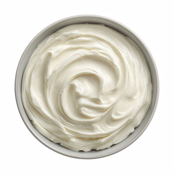 Top view bowl of creamy cream cheese swirl, isolated on transparent background.