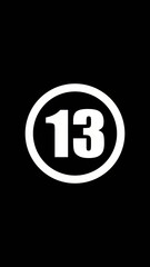 White number 13 in circle on black background white circle