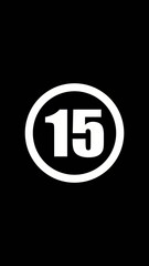 White number 15 in circle on black background white circle
