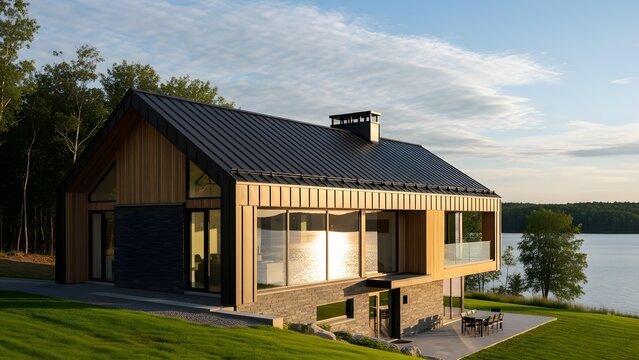 Modern house with black metal roofing