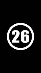 White number twenty six in oval on black number 26 oval shape