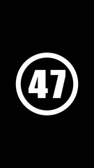 White number 47 in oval on black oval shape black background