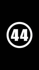 White number 44 in oval on black oval shape black background