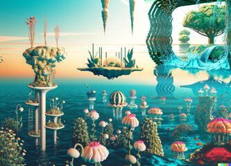 surreal landscape between color nature and unliving object