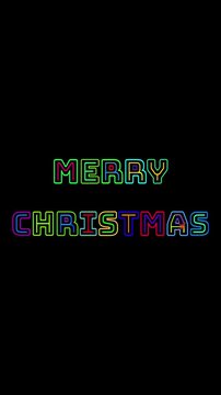 Large Colorful Phrase MERRY CHRISTMAS appearing one letter at a time drawn by a spark on a black background Vertical layout