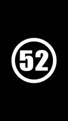 White oval with number 52 on black background symbol numeral