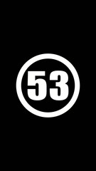 White oval with number 53 on black background symbol numeral