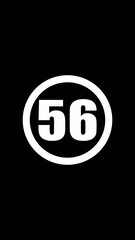 White oval with number fifty six on black background number 56 white text