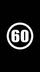 White number sixty in oval on black number 60 oval shape