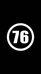 Black background with white oval and number seventy six number 76 white number