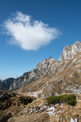 Fototapeta premium Mountain landscape and blue sky with some clouds. Julian Alps slovenia