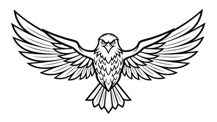 Black and White Illustration of Eagle Flying.