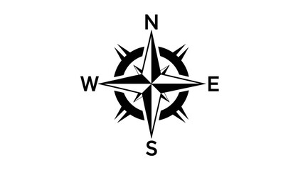 Black Compass Rose Navigation Symbol.