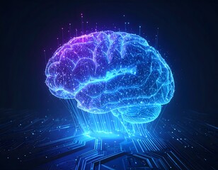 Futuristic AI Brain with Glowing Data Points and Fiber Optics