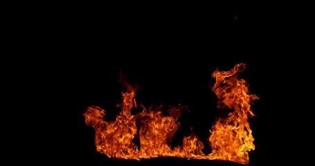 Fire blast isolated on black background. Detailed fire textures ideal for VFX, compositing, overlays, graphics, and cinematic effects.
