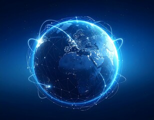 Global Digital Network Globe with Glowing Data Connections