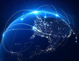 Global Digital Network Globe with Glowing Data Connections
