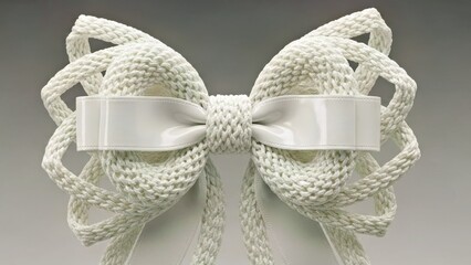 Unique Woven Textured Bow Featuring Intertwined Glossy Strands Isolated on White