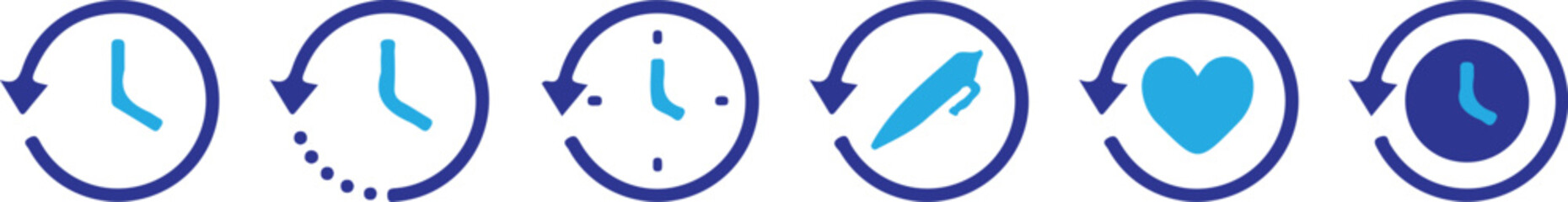 six bule clock icon line icon set vector design illustration design