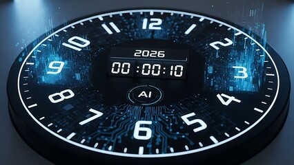 Digital clock with glowing numbers and futuristic design displaying time and date