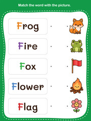 Match the word with the picture. Fun and Educational Worksheet for Preschool and Kindergarten Activities.