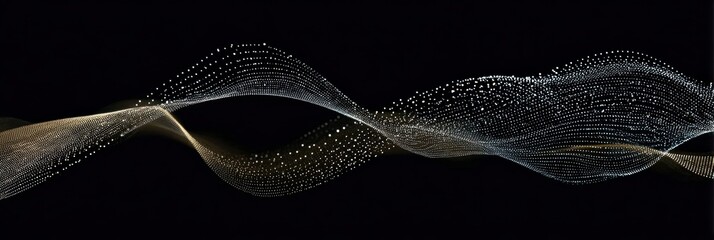 Vector illustration of a futuristic abstract wave made of dots on a black background, ideal for technology banner designs, sci-fi event promotions, or modern graphic art projects.
