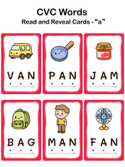 CVC Word Flashcards for Kids &ndash; Short Vowel A, Early Reading and Phonics Learning. Educational Worksheet.