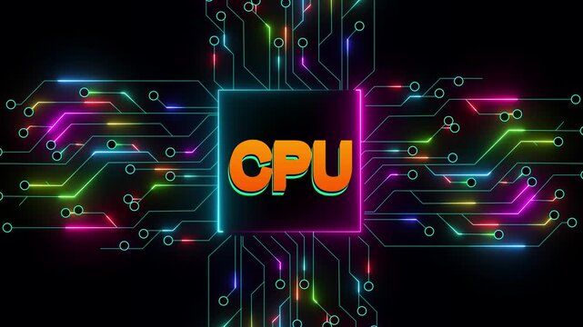 Futuristic isometric animation of an artificial intelligence microchip with intricate details. Visually engaging motion graphic showcasing digital processing, neural networks, advanced computing,