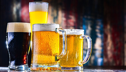 Glasses with different sorts of beer