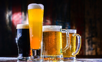 Glasses with different sorts of beer