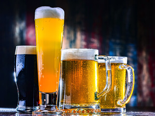 Glasses with different sorts of beer