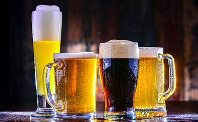 Glasses with different sorts of beer