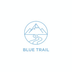Minimalist Blue Mountain and River Trail Logo