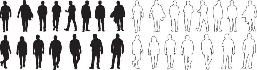 Set of Diverse Human Silhouettes and Outline People Figures Vector Illustration isolated PNG with Transparent Background