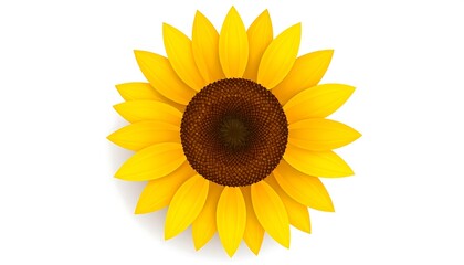 Obraz premium Bright yellow sunflower with a brown center radiating petals against a white background, casting a soft shadow