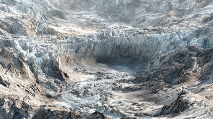 Stunning Aerial View of Glacial Mountain Range with Icy Peaks and Rocky Terrain in Natural Light