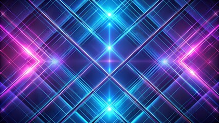 Abstract futuristic background with glowing neon laser lines in blue and magenta, creating a symmetrical tunnel effect, perfect for technology, music, or gaming themes
