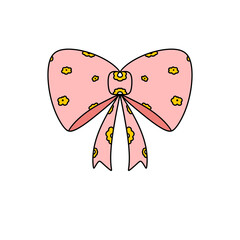 Fototapeta premium A pink bow with yellow flowers on it