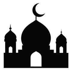 Minimal ramadan mosque silhouette with crescent moon islamic celebration banner design