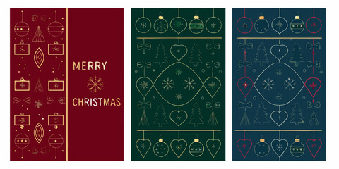 Festive christmas patterns with ornaments and holiday greetings on colored backgrounds © Ruhidas
