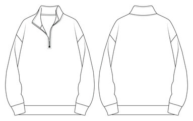 Men Half Zip Sweatshirt Pullover Vector Technical Drawing Front and Back View © GD TAWHIDUL