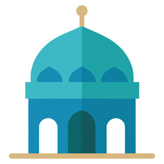 Flat design single dome mosque icon for religious and architectural projects