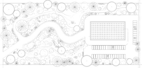 Architectural Landscape Plan with Winding Paths and Building Layout architecture drawing © Montaha,, Creatives