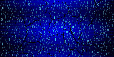 Blue Binary Data Software Programming Code Background. Random Parts of Program Code. Digital Data Technology Concept. 1 0 Machine Code. Random Binary Data Matrix Wide Vector Illustration.