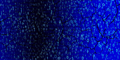 Blue Binary Data Software Programming Code Background. Random Parts of Program Code. Digital Data Technology Concept. 1 0 Machine Code. Random Binary Data Matrix Wide Vector Illustration.