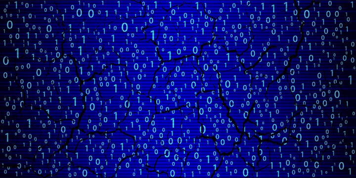 Blue Binary Data Software Programming Code Background. Random Parts of Program Code. Digital Data Technology Concept. 1 0 Machine Code. Random Binary Data Matrix Wide Vector Illustration.