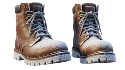 Snow covered winter boots isolated on transparent background