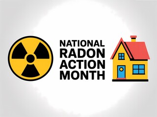 Obraz premium National radon action month awareness logo with house and radiation symbol