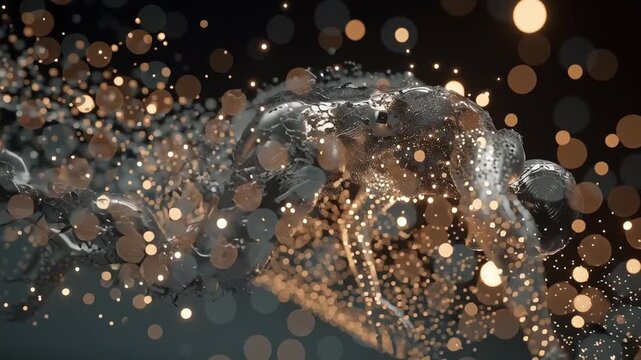 robot body disintegrating into data dust, glowing